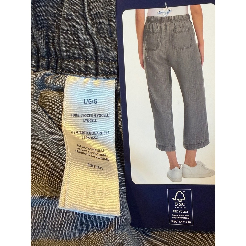 NWT Splendid Womens Black Lyocell Wide Leg Cropped Drawstring Pants •L• Coastal - Picture 4 of 8